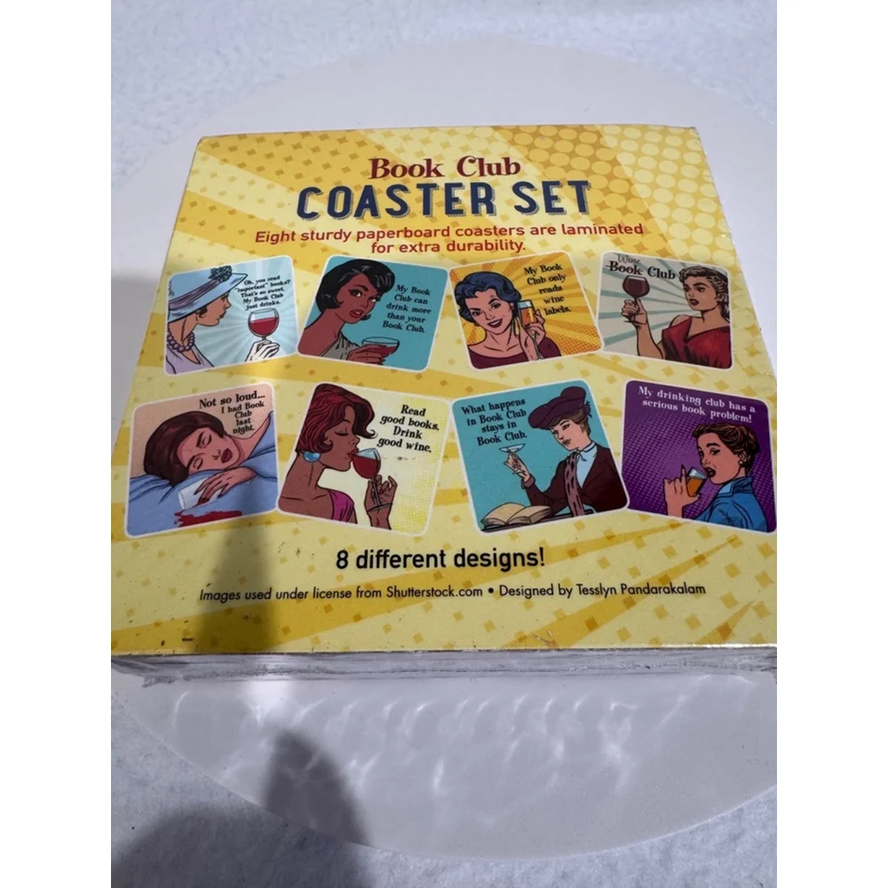 Book Club Coasters Set of 8 unique designs laminated sturdy paperboard
